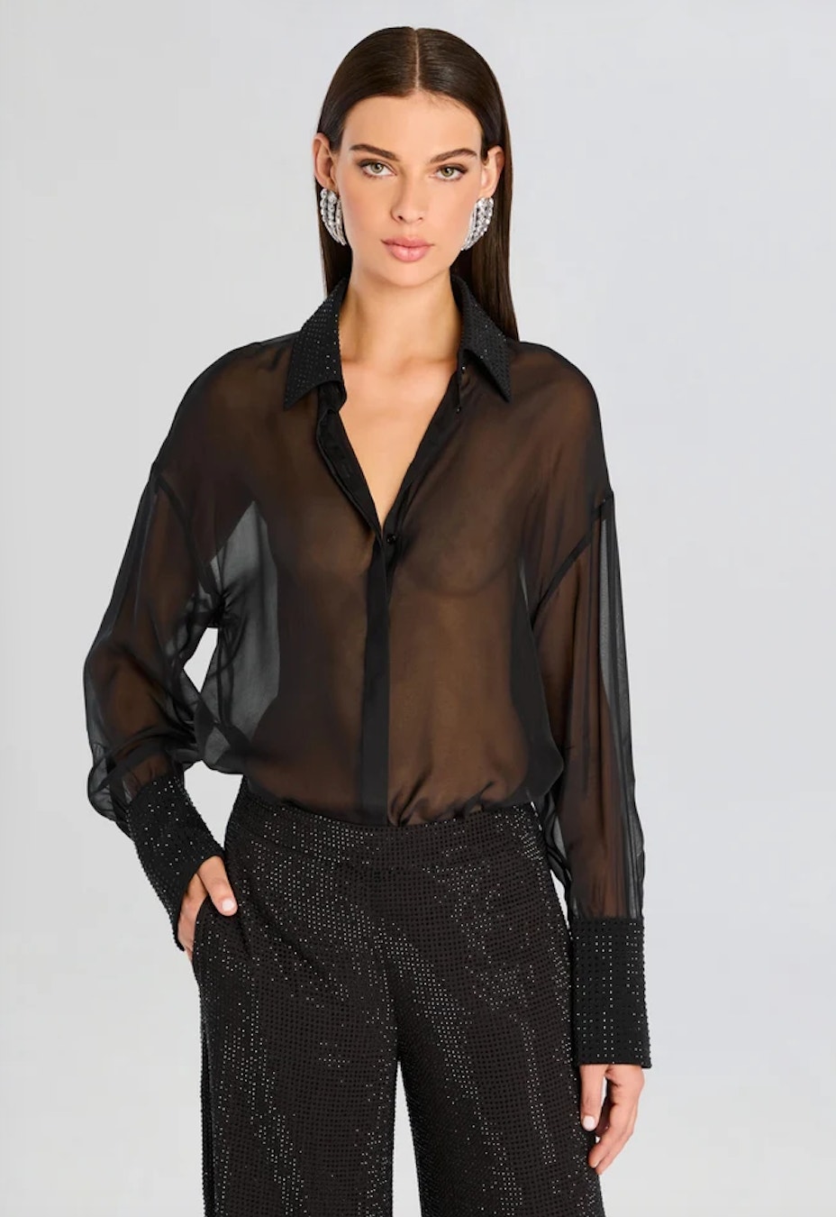 Retrofete Lovelyn Chiffon Top Blac Silk Sheer
